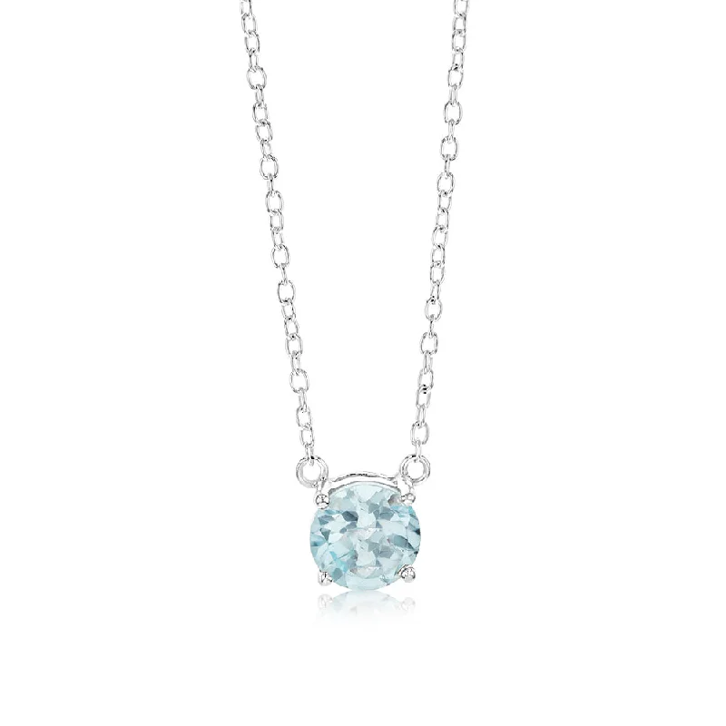 7mm Natural Blue Topaz Pendant in Sterling Silver with Chain