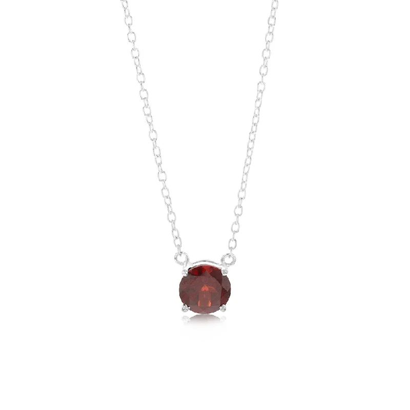 7mm Natural Garnet Pendant in Sterling Silver with Chain