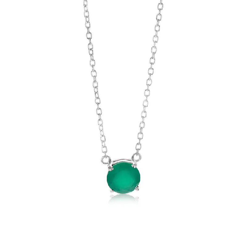 7mm Natural Green Onyx Pendant in Sterling Silver with Chain