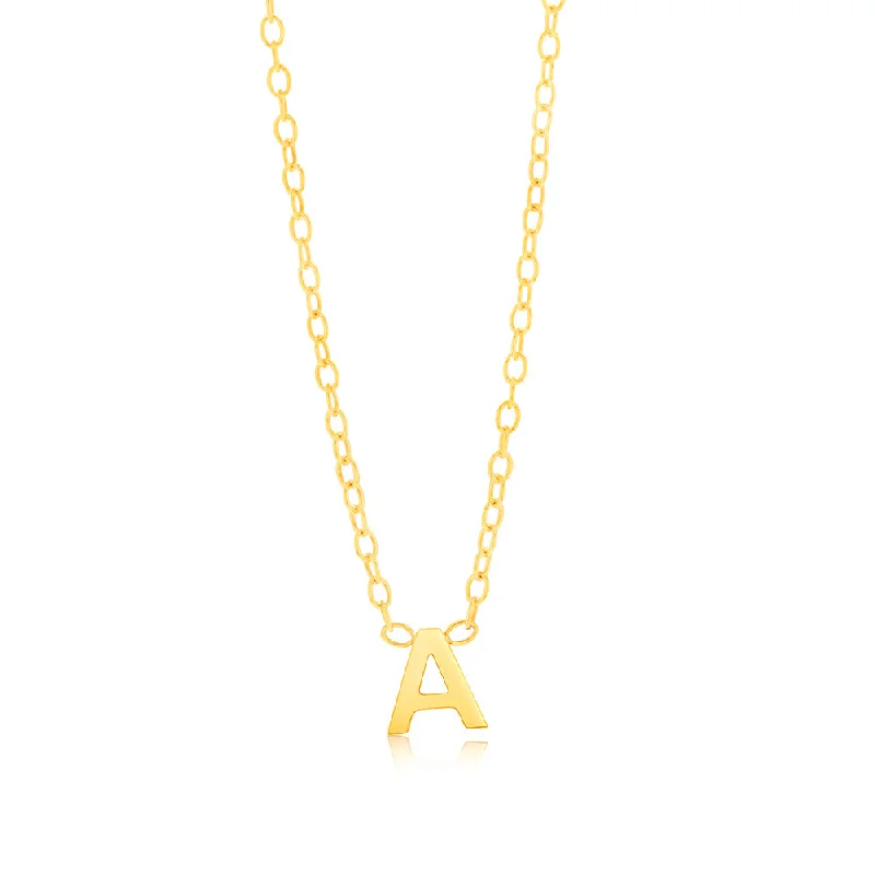 9ct Yellow Gold Initial "A" Pendant On Chain