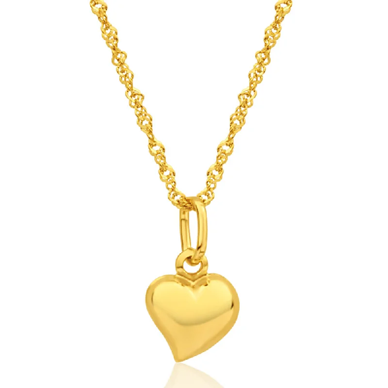 9ct Yellow Gold Silver Filled Heart Pendant With 45cm Chain