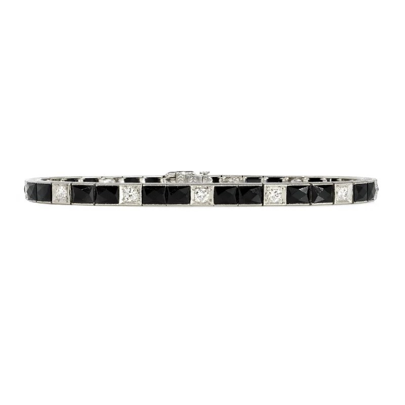 Art Deco Platinum Diamond & Onyx Bracelet