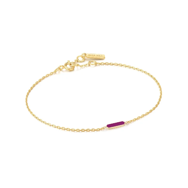 Berry Enamel Bar Gold Bracelet