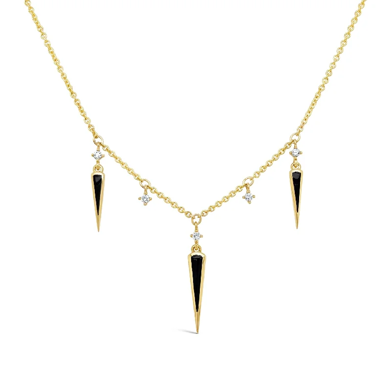 Black Onyx Spikes & Diamond Drop Necklace