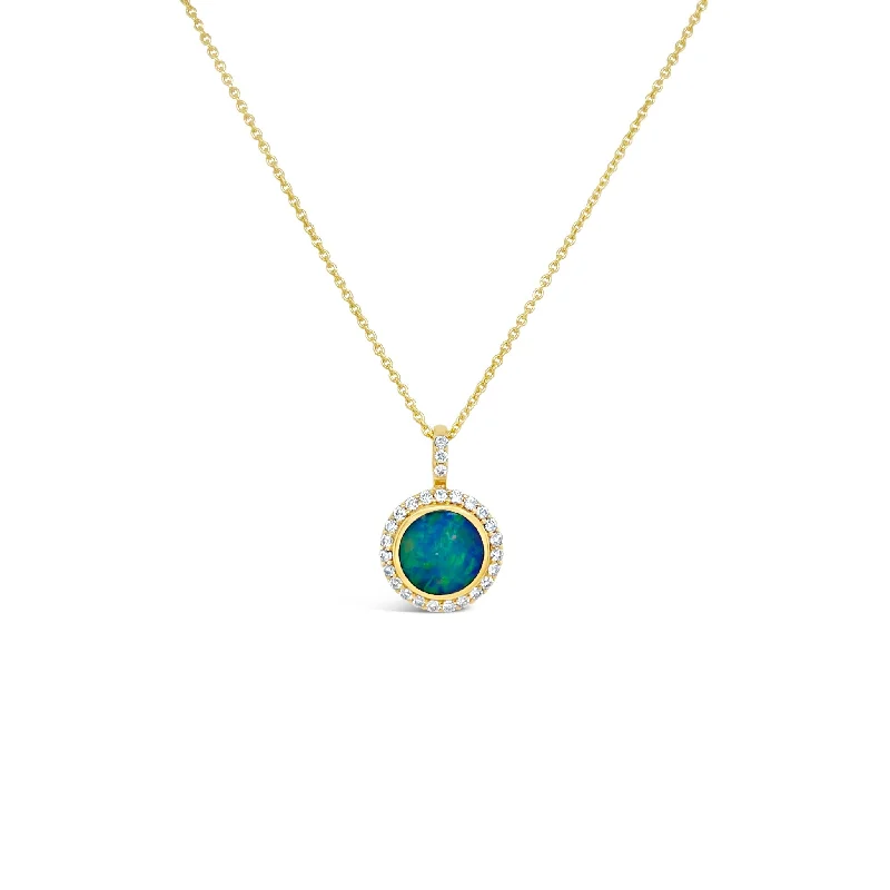 Black Opal & Diamond Halo Pendant Necklace