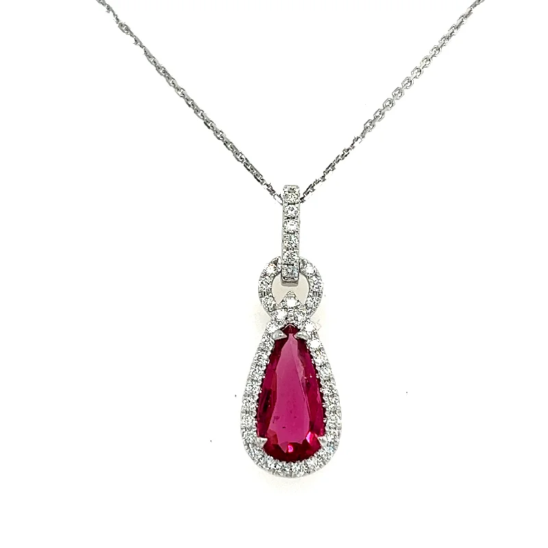 Bremer Jewelry 18K White Gold Pear Shape Spinel and Diamonds Drop Pendant (2.55ctw)