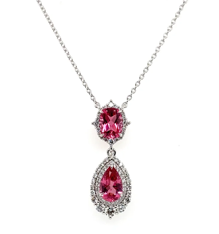 Bremer Jewelry 18K White Gold Pink Spinel and Diamond Drop Necklace (2.49ctw)