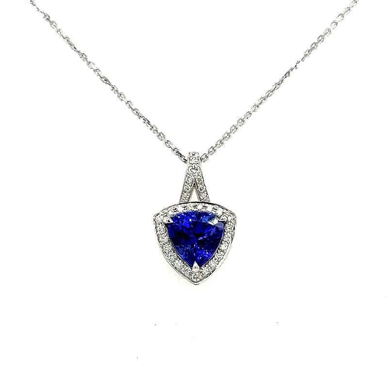 Bremer Jewelry 18K White Gold Trillion Shape Tanzanite and Diamonds Halo Pendant (2.76ctw)