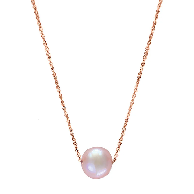 Bremer Jewelry 8.5mm Freshwater Cultured Pearl on a 18 inch 14K Rose Gold Solitaire Necklace