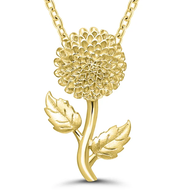 Bremer Jewelry 925 Yellow Sterling Silver/Gold Plated November Birth Flower "Chrysanthemum" Necklace