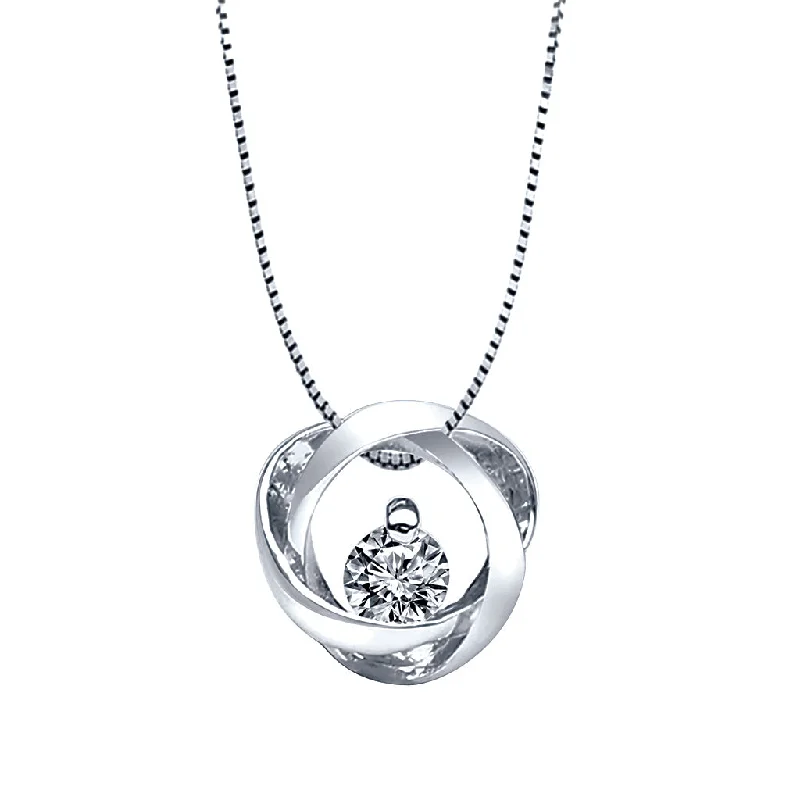 Bremer Jewelry Time and Eternity Sterling Silver Round Shape Diamond Solitaire Pendant with a Sterling Silver Box Necklace (0.05ctw)