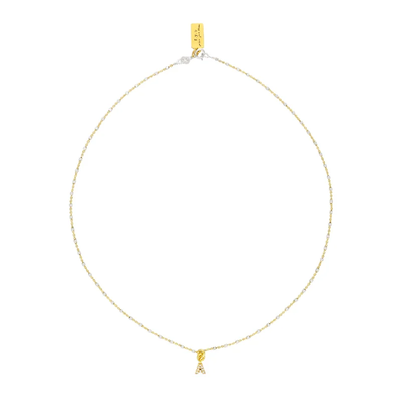 CLEAR CZ IDENTITY NECKLACE GOLD - CHOOSE YOUR INITIAL