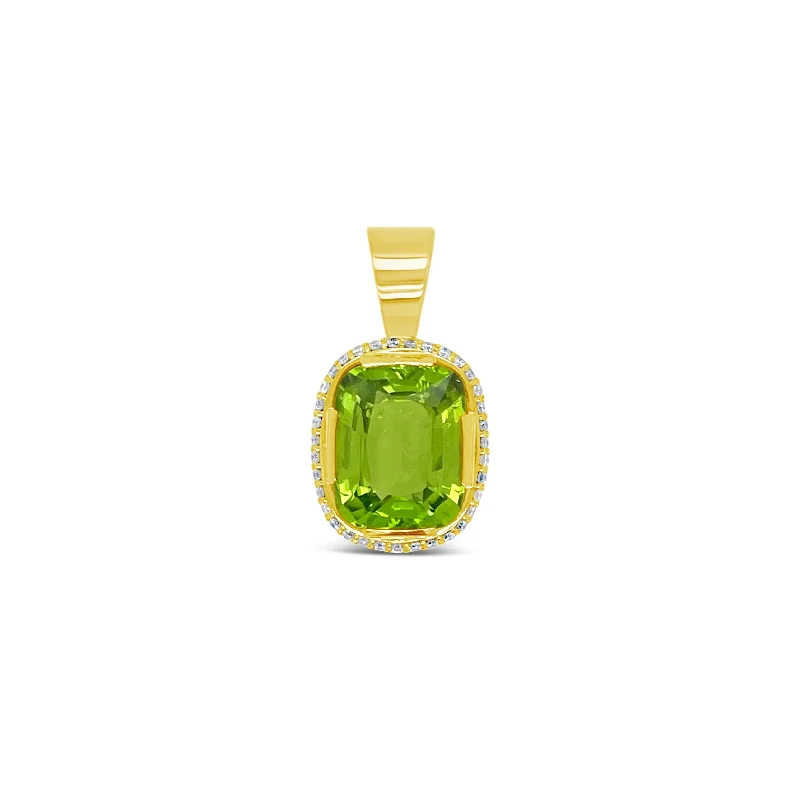 Cushion-cut Peridot + Diamond Pendant