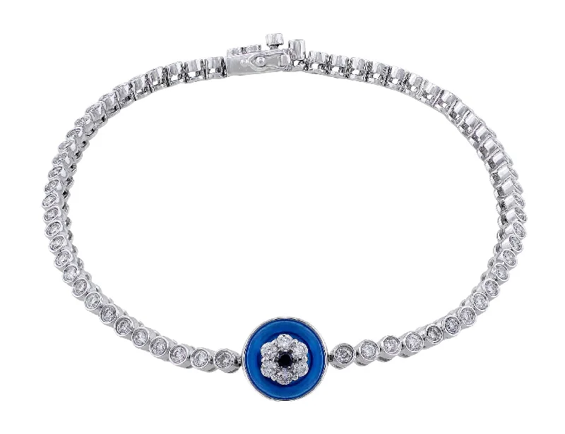 18kt White Gold Diamond Blue Topaz Evil Eye Bracelet