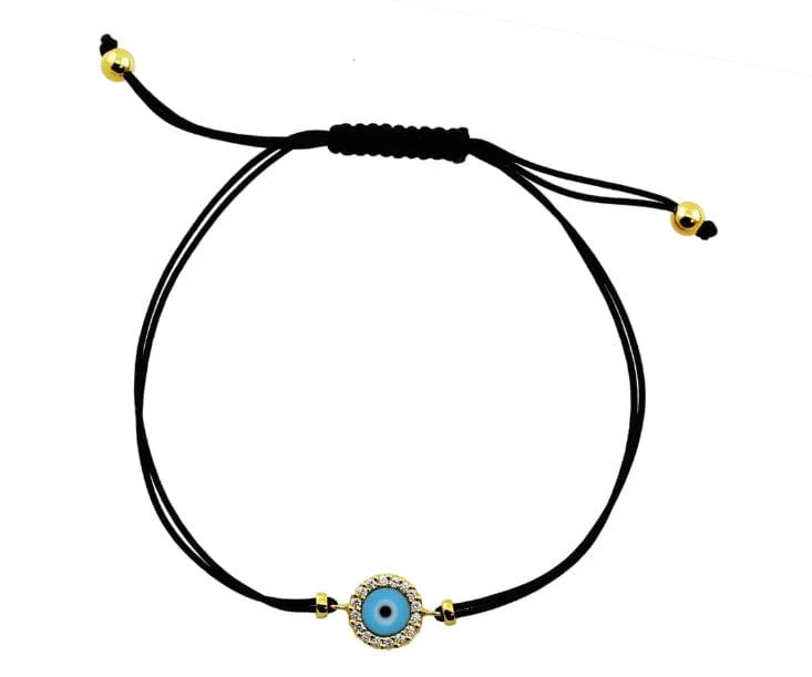 18kt Yellow Gold 0.10ctw Diamond Evil Eye Cord Bracelet