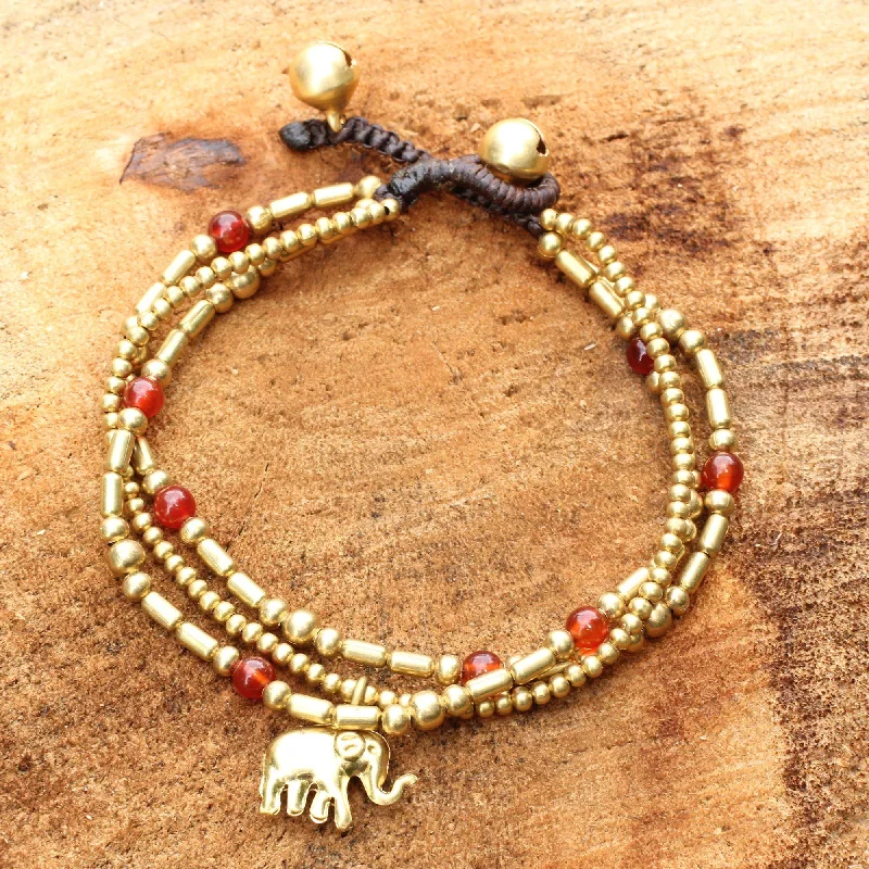 Elephant Charm Carnelian & Brass Bracelet