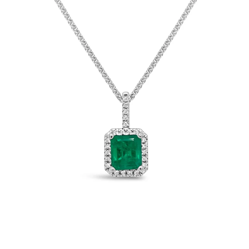 Emerald & Diamond Halo Pendant