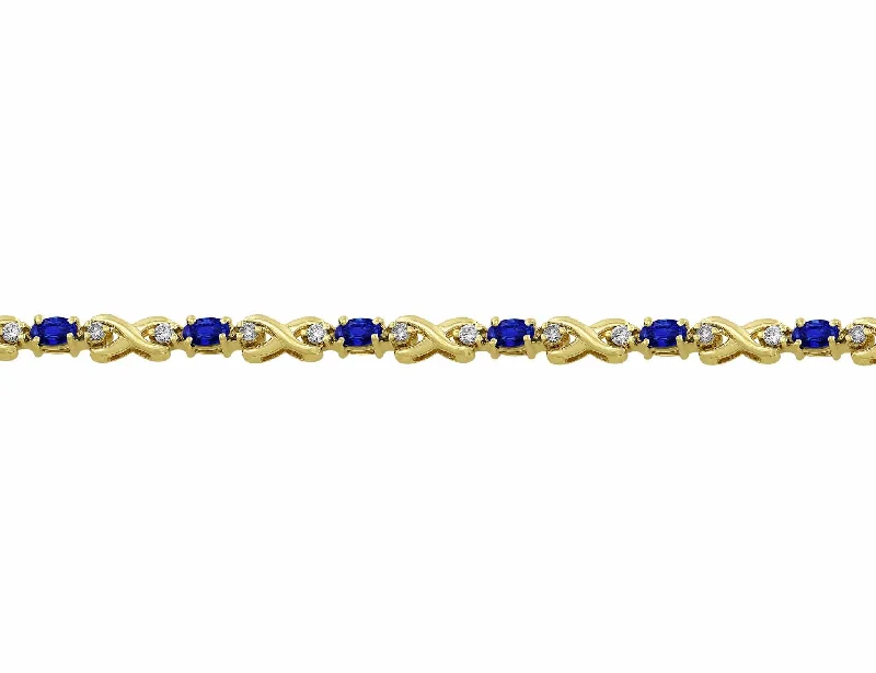 Estate Sapphire & Diamond 14kt Yellow Gold Criss-Cross Bracelet