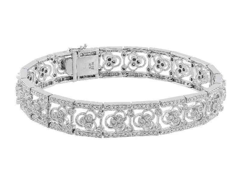 18k White Gold Filigree Pave Diamond Bracelet