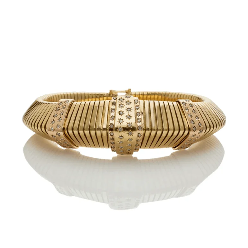 French Retro 18KT Yellow Gold Diamond Tubogas Bracelet