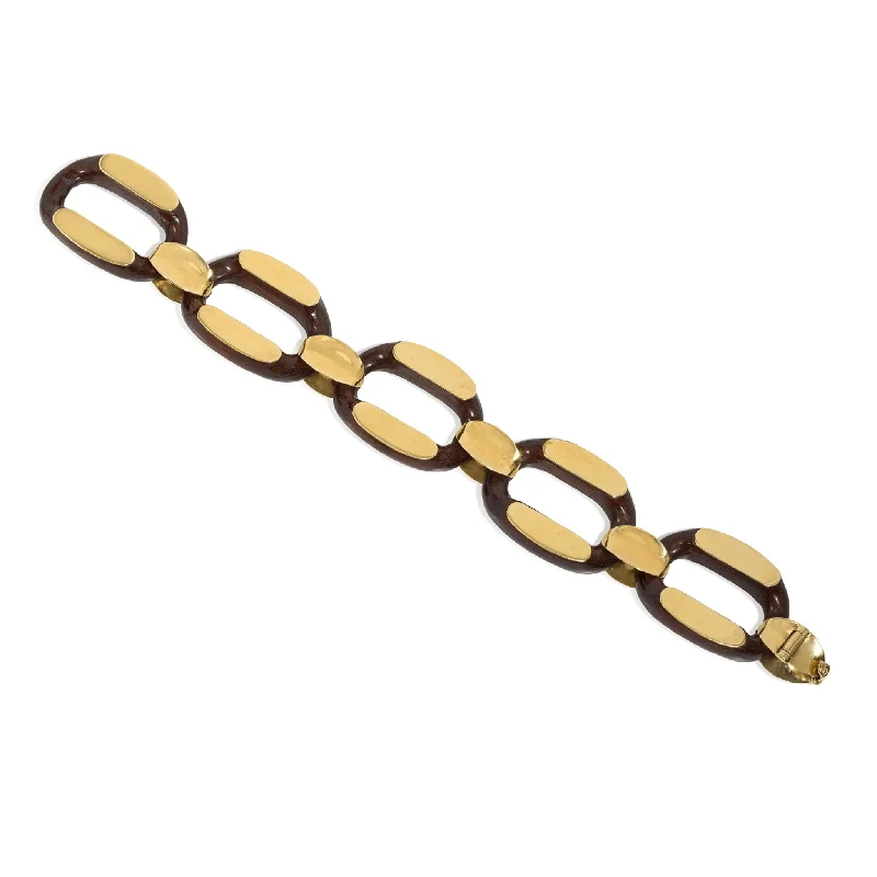 Gay Frères French 1960s 18KT Yellow Gold & Wood Bracelet