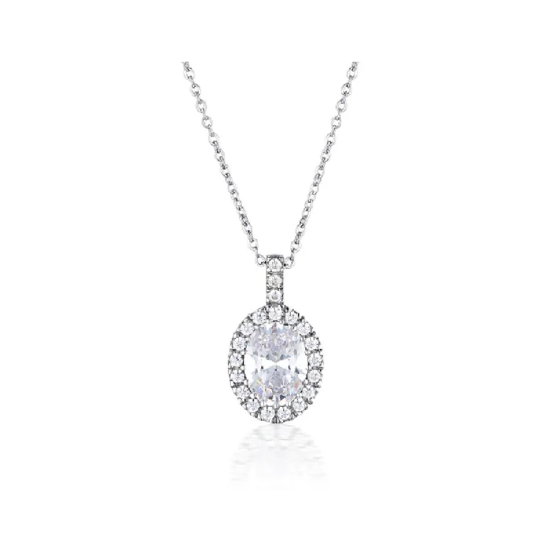 Georgini Sterling Silver  Zirconia Halo Oval Pendant On Chain