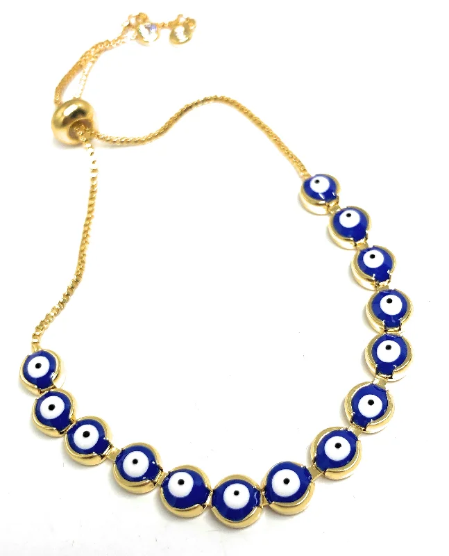 Gold Plated Evil Eye BLUE Bracelet 8-10 inch