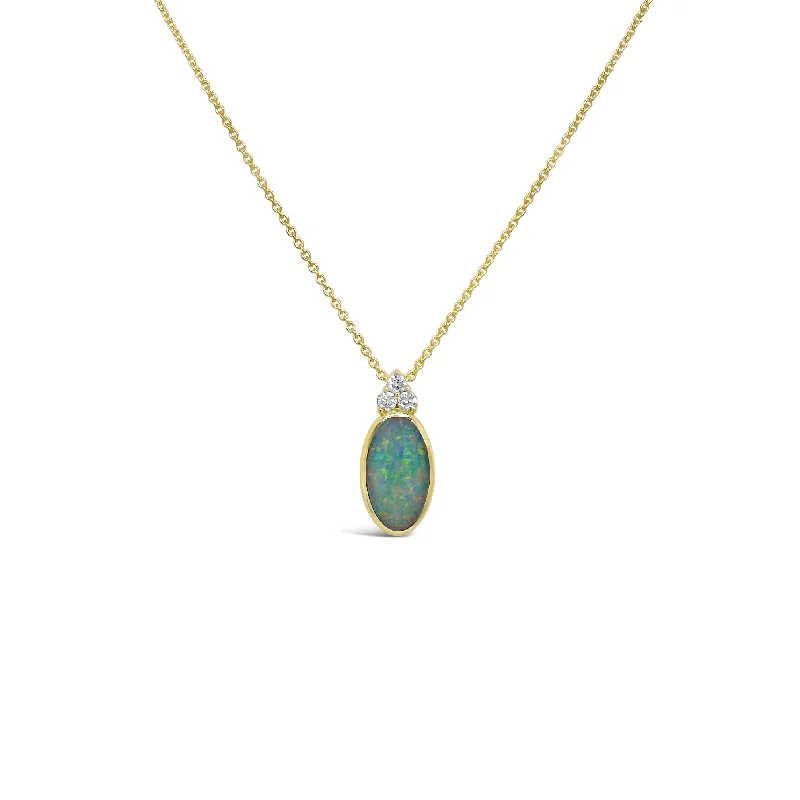 Gray Opal & Trio Diamond Pendant Necklace