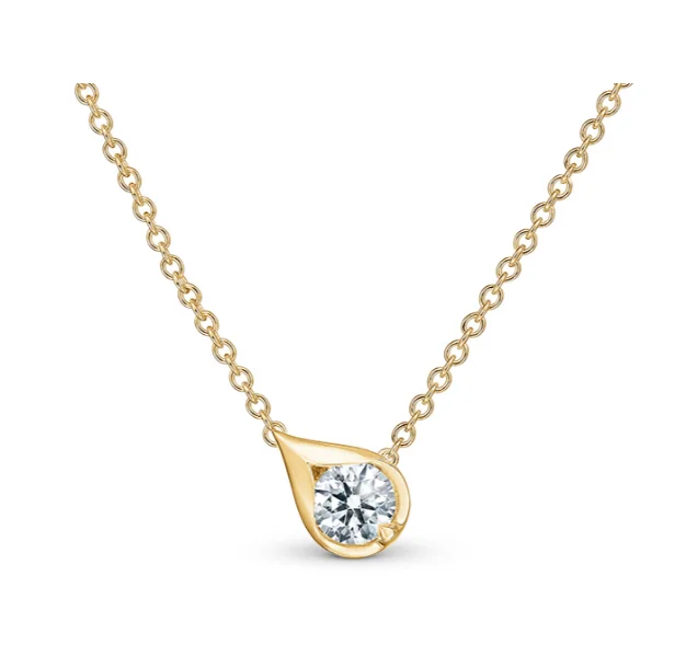 Hearts On Fire 14K Yellow Gold Round Shape Diamond LU Droplet Pendant (.30ctw)