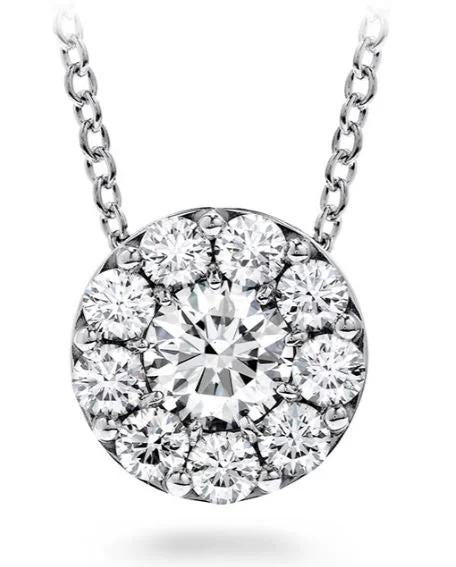 Hearts On Fire 18K White Gold Fulfillment Round Shape Diamond Halo Pendant (.50ctw)