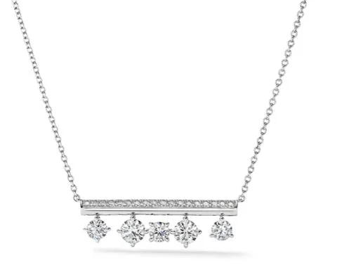 Hearts On Fire 18K White Gold Round Shape Diamond Bar Pendant with a 18K White Gold Cable Link Necklace (1.25ctw)