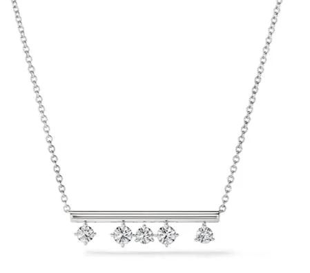 Hearts On Fire 18K White Gold Round Shape Diamond Bar Pendant with a 18K White Gold Cable Link Necklace (xxxctw)