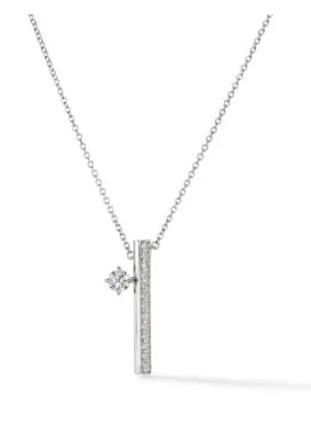 Hearts On Fire 18K White Gold Round Shape Diamond Barre Floating Single Diamond Pave Necklace (.45ctw)