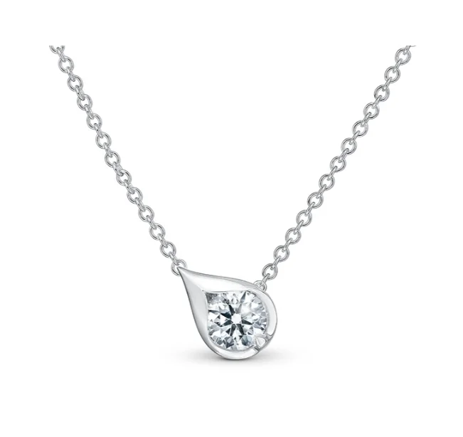 Hearts On Fire 18K White Gold Round Shape Diamond LU Droplet Pendant  (.50ctw)