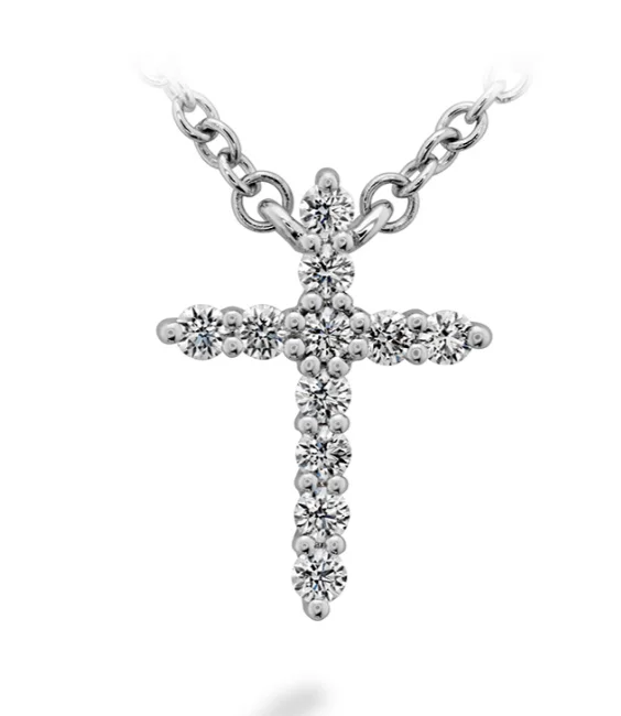 Hearts On Fire 18K White Gold Round Shape Diamonds Cross Necklace (0.11ctw)