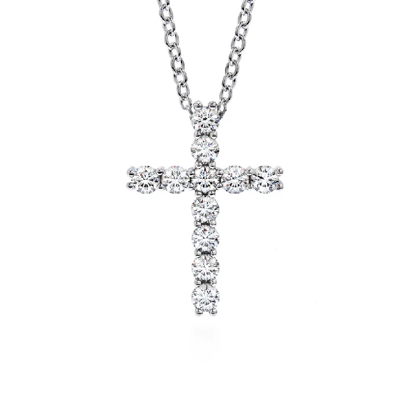 Hearts On Fire 18K White Gold Round Shape Diamonds Cross Pendant with a 18K White Gold Necklace (.16ctw)