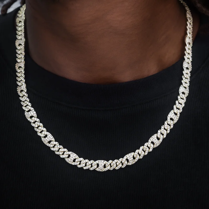 Iced Mariner Cuban Chain in Yellow Gold- 9mm