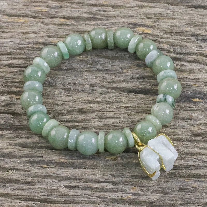 Jade Elephant Gold Plated Beaded Bracelet