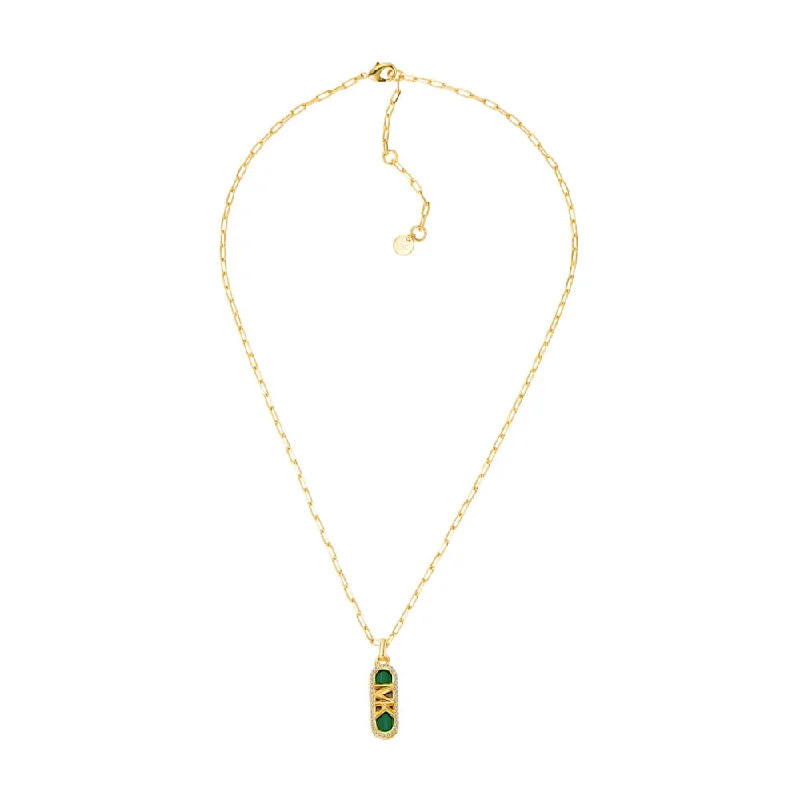 Michael Kors 14ct Yellow Gold Plated Brass Malachite Acetate Dog Tag Pendant with Chain