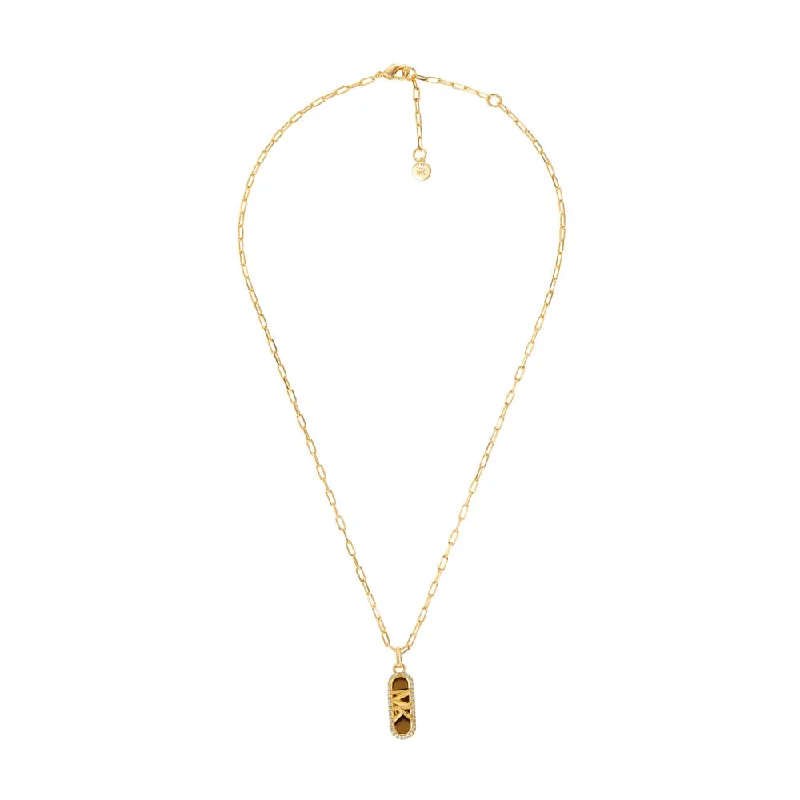 Michael Kors 14ct Yellow Gold Plated Brass Tiger's Eye Dog Tag Pendant with Chain