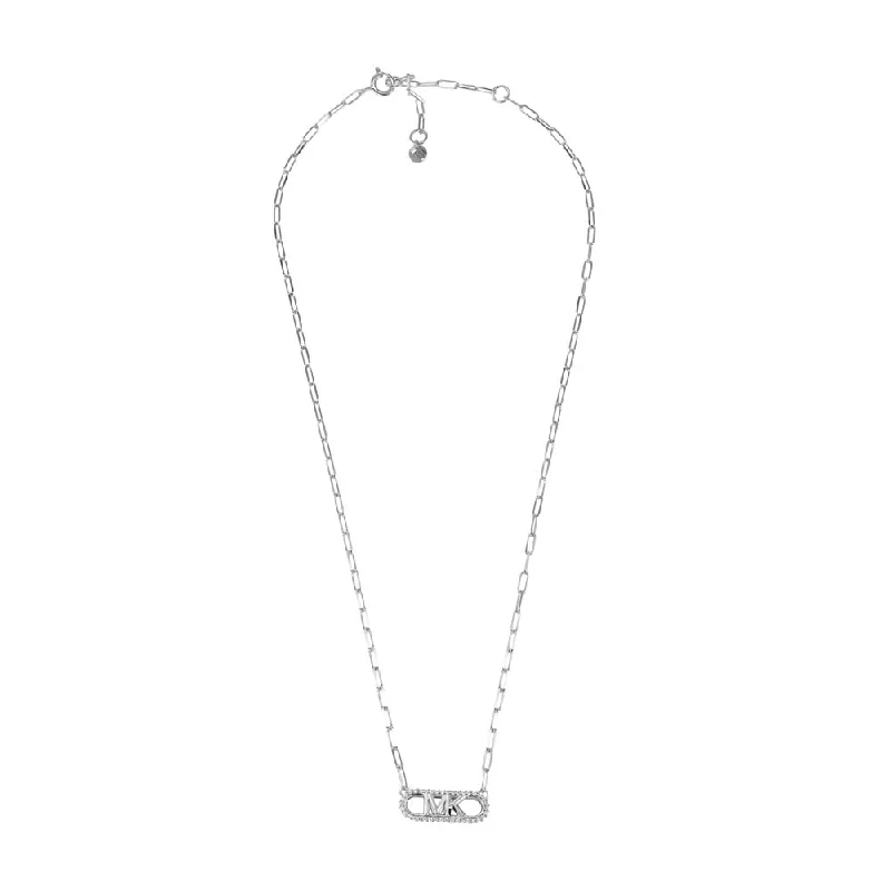 Michael Kors Sterling Silver Premium Pave Empire Link Pendant With Chain