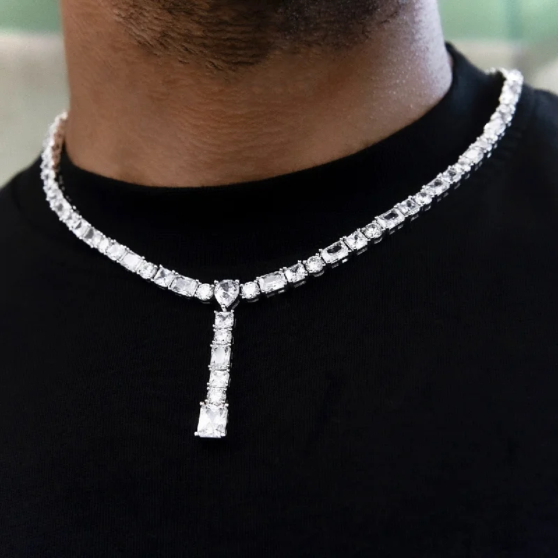 Multi Diamond Lariat Chain in White Gold