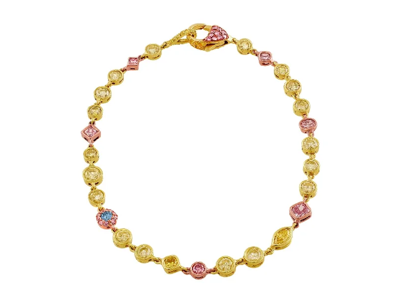 Rivière 18k Gold Multicolored Diamond Bracelet, GIA Certified