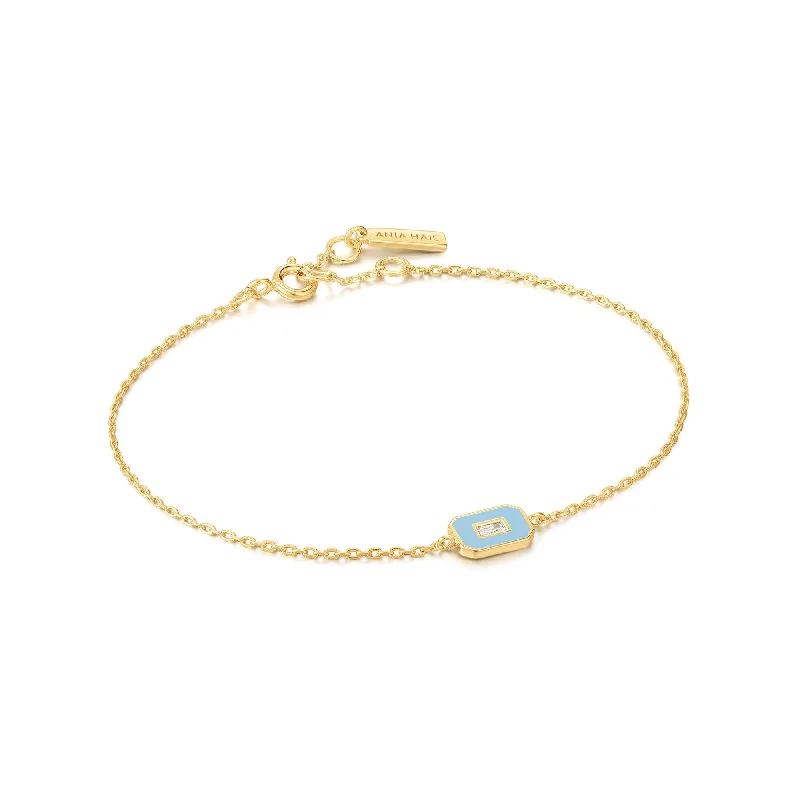 Powder Blue Enamel Emblem Gold Bracelet