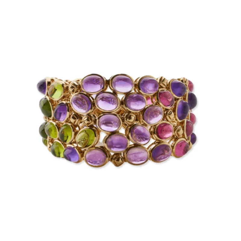 Rene Boivin French 1980s 18KT Yellow Gold Tourmaline, Amethyst, Peridot & Sapphire Bracelet