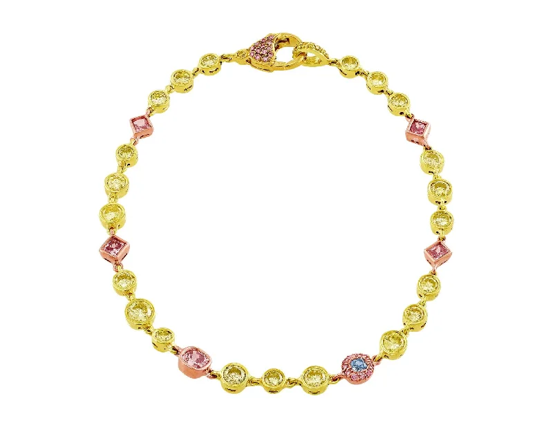 Rivière 18K Gold 4.09ctw Multicolor Diamond Bracelet