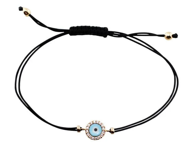 18kt Rose Gold 0.10ctw Diamond Evil Eye Cord Bracelet