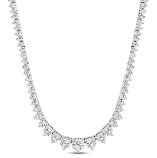 Round Shape Diamond 14K White Gold Riviera Necklace (8.52ctw)