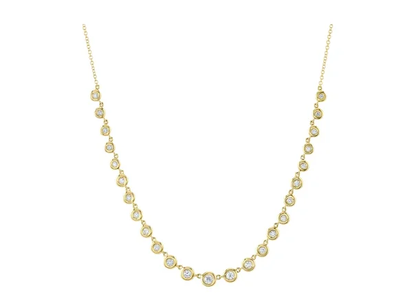 Round Shape Diamond 14K Yellow Gold Station Necklace (.60ctw)