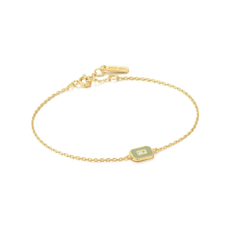 Sage Enamel Emblem Gold Bracelet